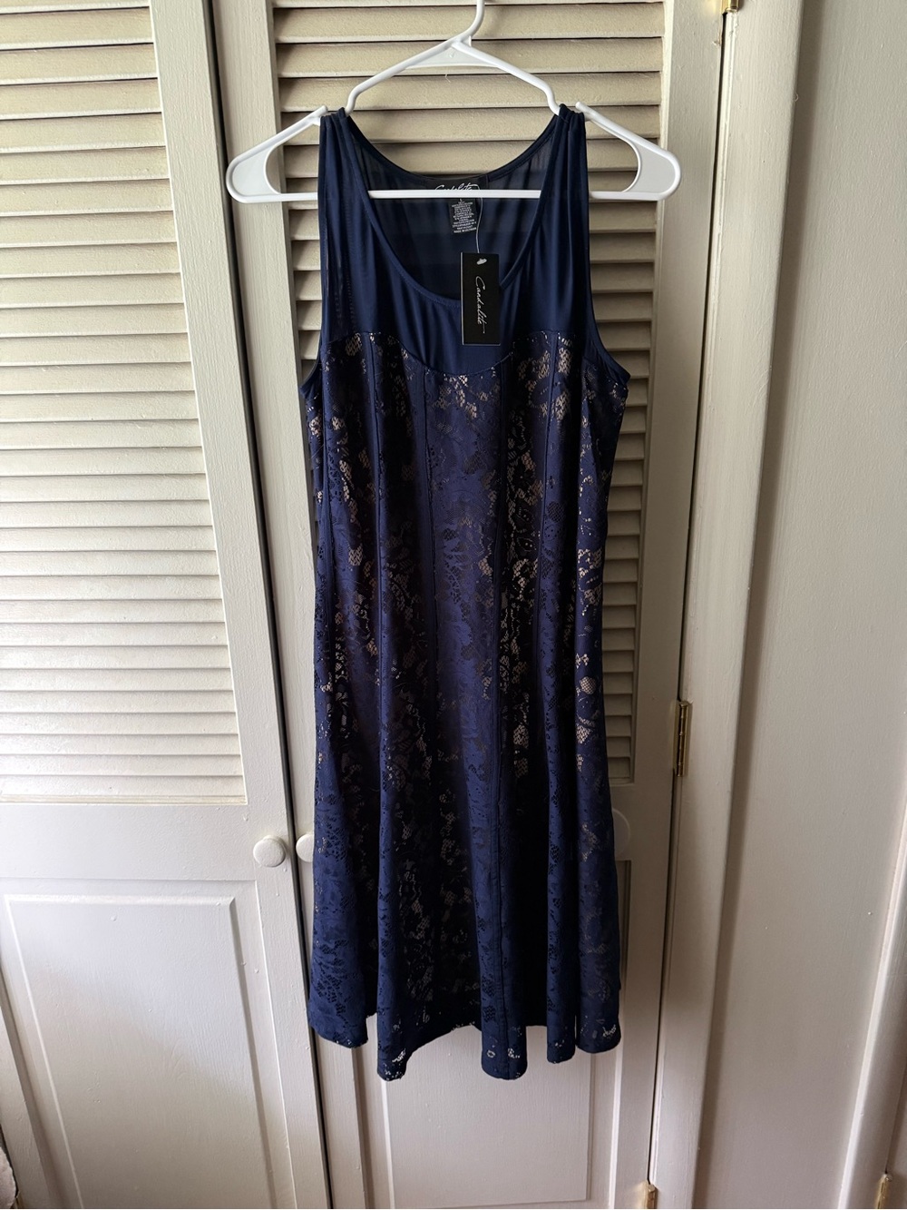 Caronlise Navy Lace-Detail Sleeveless Midi Dress